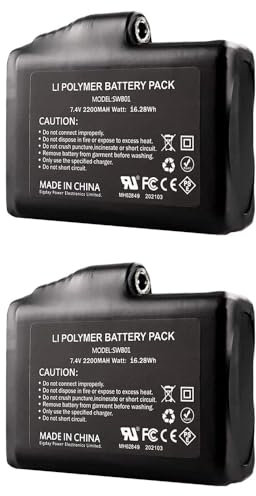 2Pcs 2200mAh 7.4V Rechargeable Lithium Polymer Battery, Polymer Lithium Ion Batteries for Heated Gloves and Sock, UL FCC Certification, Black