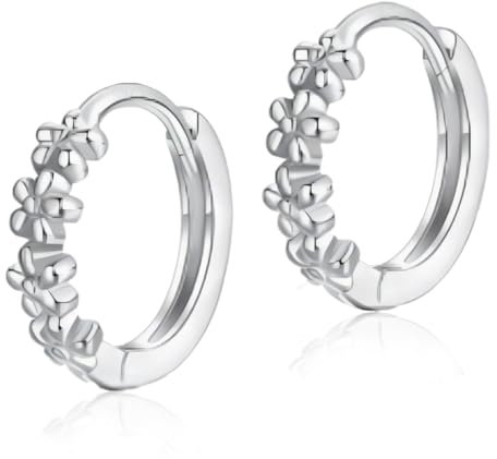 Toplstud 925 Sterling Silber Ohrringe Damen für Damen, Hypoallergen Blumen Creolen Silber Klein, Modeschmuck Silber Creolen Knorpelohrringe Geschenk für Frauen Mädchen