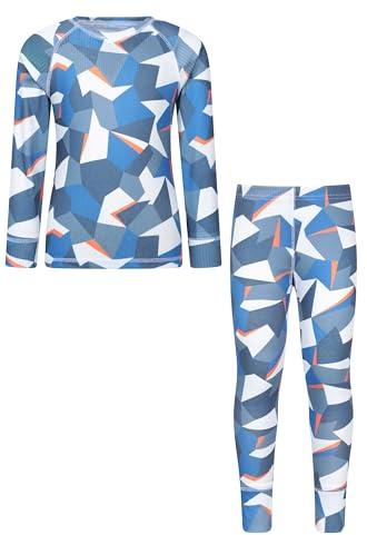 Mountain Warehouse Talus Printed Kids Top & Pant - Lightweight Baselayer Girls & Boys Winter Set, Quick Dry Bottom & Tee, Wicking - Best for Winter, Outdoor, Travelling Cobalt Kids Size 11-12 Years