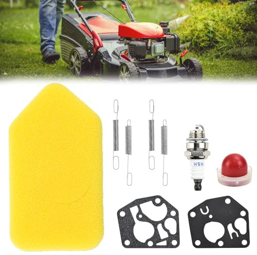 SLTAXAR 9stk SchaumstoffLuftfilter Rasenmäher Luftreiniger Schaumstofffilter Ersatzluftfilter/Primerkolben/Zündkerze Rasenmäher-Ersatzteile reglerfedern für Briggs Stratton Quattro-Motoren