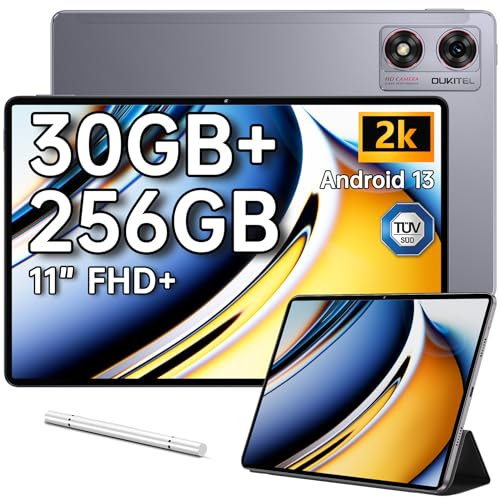 OUKITEL OT8 Tablet 11 Pollici 2K, Android 13 Con Penna, 30(6+24) GB+256GB, Octa-Core Unisoc T606 4G LTE, 8800mAh, 8MP+13MP AI Camera, Dual SIM/TÜV/GPS/Widevine L1, Grigio