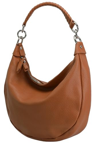 SH Leder Echtleder Damen Halbmondförmige Tasche stylisch bananentasche Umhängetasche Leder 30x22cm Mina G668 (Cognac)