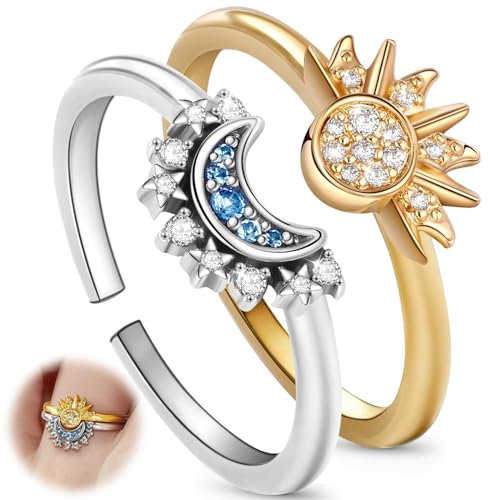 YYQXHSA Sonne Mond Ring Set, Ringe Frauen, Sonne Mond Ring Verstellbar, Himmlische Sonne Ring und Mond Ring Matching Rings, Sun and Moon Ring Ringe für Paare