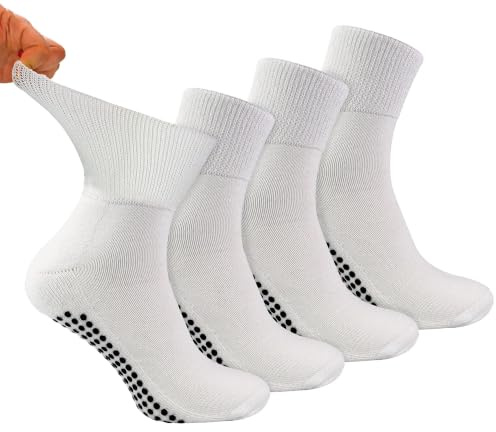 4 Paar Kurz Bambus Antirutsch Diabetikersocken | Dr. Socks | Ohne gummi ohne Naht Strick und Rutschfeste Socken für Diabetiker