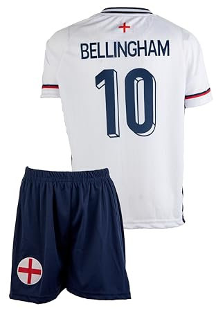 Amdrabola England Kinder Trikot Bellingham für Kinder, 2024 Football Trainings Kinder Trikot, Fußball-Trainingstrikots für Jungen, Komm mit Shorts (152,Weiß,8-9 Jahre)