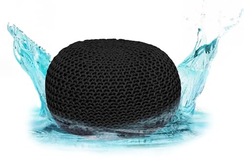 ELYFLAIR® Premium Sitzpouf wasserdicht Ø 55cm oder 45cm - Pouf für Outdoor und Indoor - Sitzhocker in Grobstrick-Optik für Garten, Terrasse, Pool - 100% recycelter Kunststoff (Anthrazit, Ø45cm)