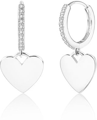 925 Sterling Silver Heart Drop Earrings for Women, Small Hoop With Hanging Dangle, Cartilage Zirconia Huggie Earring