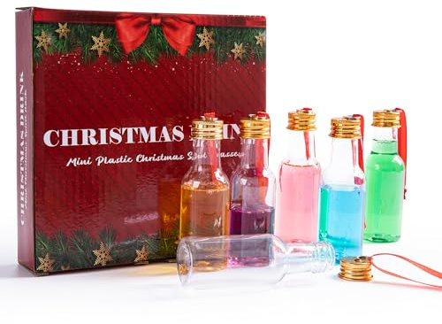 Viva Terry Christmas Booze Balls Set - Fillable Clear Plastic Xmas Tree Hanging Shot Glasses Ornaments with Drink, Beverage, Candy - Decoration for Christmas Tree, Party, Home, Holidays(Bottle, 6 Pcs)