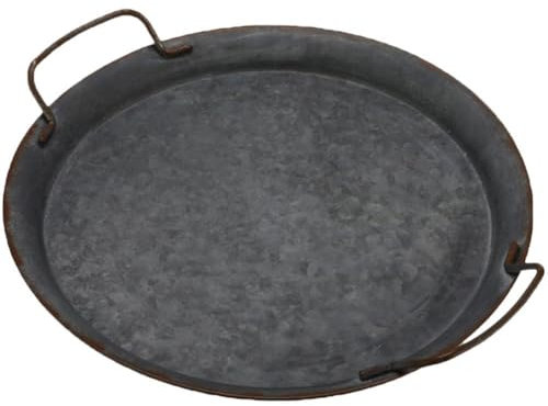 Lpitoy Industrial Style Metal Iron Serving Tray with Handle, Rustic Storage Tray Round Coffee Table Serving Tray Home Decor Centerpiece Tray