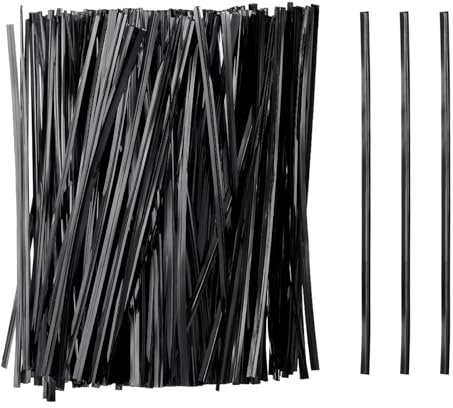 sourcing map 800pcs Bag Twist Ties 6 Reusable Plastic Metallic Twist Ties Wire Cable Ties for Party Bread Candy Cake, Black