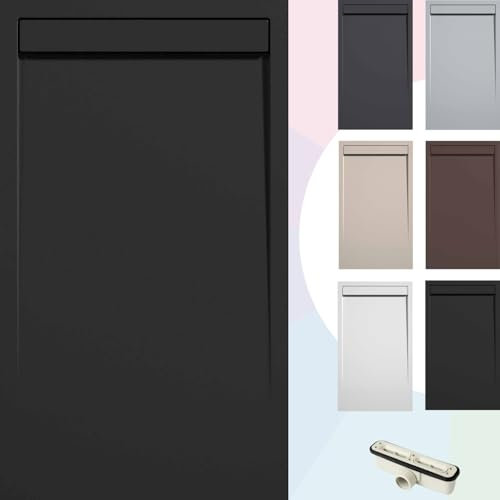 SOULBATH Receveur de Douche -Résine -Gel Coat -Texture Lisse/Pierre -Antidérapant -Couleur Noir 200x80 Extra plat 3Cm Bonde de vidange incluse - Conception Minimaliste