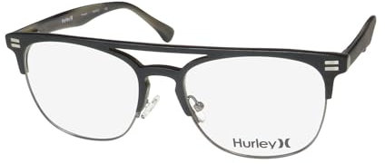 Hurley Hmo103 Newport Schlichtes und elegantes modernes Herren-Brillengestell/Brille, Graues Holz / Olive glänzend / Gunmetal glänzend, 55-18-145