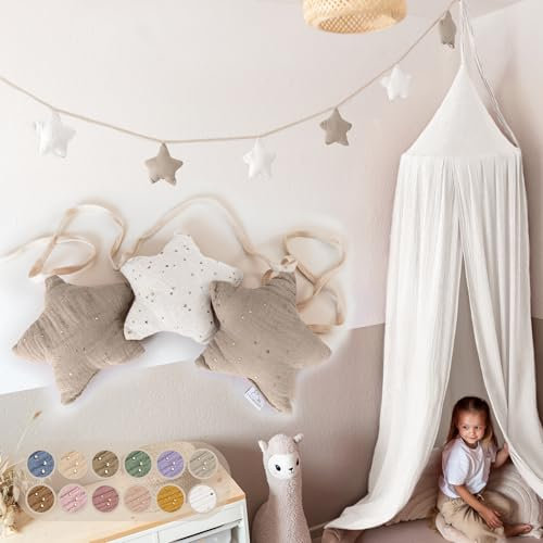 LILIMAUS Sternen Wimpelkette Stoff mit Goldapplikation in 12 Farben - Wimpelkette Kinderzimmer 100% Baumwolle Handmade - Musselin Hausbett Deko für Mädchen & Jungen - Babyzimmer Dekoration