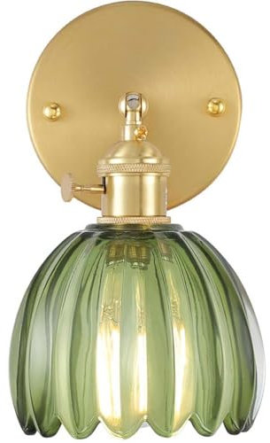 AoLa Retro Gold Wandleuchte Einstellbar E27 Vintage Metall Wandlampe mit Schalter Grün Glas Lampenschirm Loft-Stil Nachttischlampe für Bar Café Restaurant Wohnzimmer Schlafzimmer(Ohne Leuchtmittel)