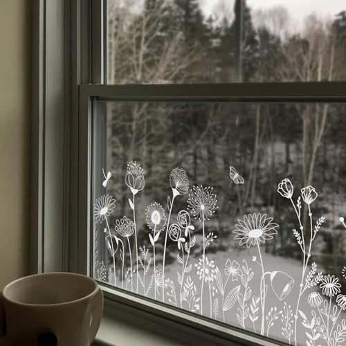 funlife Film electrostatique vitre Pissenlit Fleurs Papillon, Film occultant fenêtre Plante Blanche, Stickers fenetre Convient pour la Cuisine, Chambre d’Enfant, Salon et salles de Bains 39X150cm