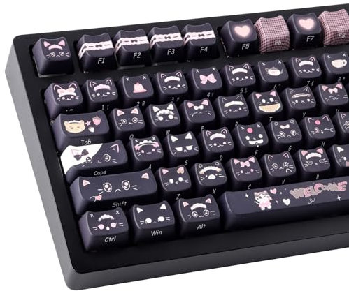 PBT Keycaps 142 Keys Cute Keycaps Dye-Sublimation Black Cat Keycap Mao Profile Custom Keycap for Cherry Gateron MX Swithes Mechanical Keyboards