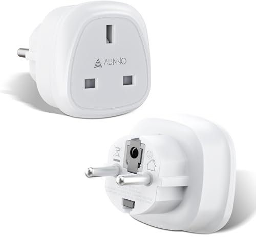 AUNNO UK to European Plug Adapter, UK 3 Pin to European 2 Pin Plug Converter, Euro Type C, E, F and Type G, EU Plugs for Germany, France, Spain, Greece, Poland etc (Pack of 2)