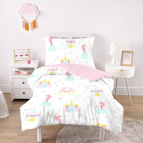 CINYE Cot Bed Duvet Cover Set for Girls -Toddler Bedding Set with Princess -Pink Cot Bedding Cute and Colorful Comes with 120×150 cm and 40x60cm Pillowcase