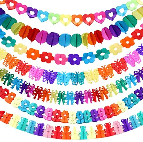 LUMOOM 7 Stück Bunte Girlande Papier Deko, Partygirlanden, Papierblumen zum Aufhängen, Geburtstagsgirlande, für Jugendweihe Party, Hochzeit, Karneval, Fasching, Kommunion (Farbe)