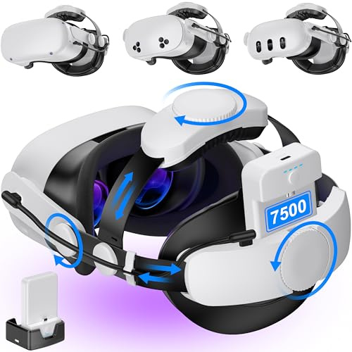 Kawaye Comfort Head Strap with 2X75000mAh Hot-Swap Battery Packs for Meta Quest 3S/Quest 2/Quest 3 Head Strap, Double Knobs Adjustable Elite Strap Replacement,VR Headset Accessories Strap