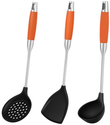 El juego de espátulas para wok de 3 piezas incluye paleta de sopa de wok y cucharas ranuradas de silicona utensilios de cocina con mango ergonómico para cocinar