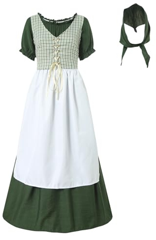 Générique Femme Victorienne Costume De Servante Robe à Fleurs Pionnière avec Bonnet Et Tablier Vêtements Modestes Robe Coloniale des Prairies Manches Longues Robes Gothique Victorienne pour Femme
