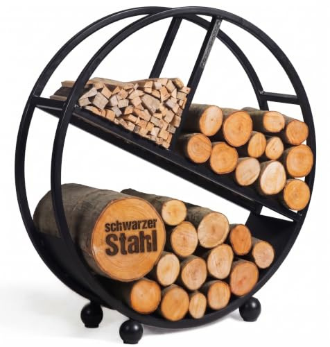 MR. DEKO BENE ON FIRE Kaminholzregal rund Kalifornien 80 cm | rundes Brennholzregal Metall schwarz | Holzlager dekorativ für Kamin Wohnzimmer | Feuerholzregal Garten Terrassen | Kaminholzunterstand