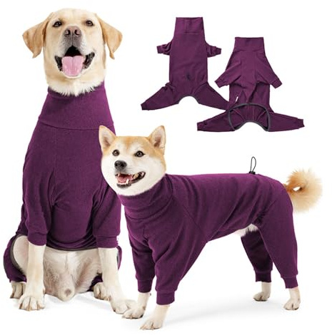 Leberna Dog Onesie with Legs - Warm Clothes Windproof Cozy Jumpsuit Outfit for Small Medium Large Dogs Indoor Outdoor Wear (Wine Red, XL)