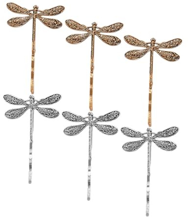 6 Vintage Libellen Haarspangen aus Metall, Dekorativ für Haare Mottoparty | Kleine Haarklammern im Libellen Design, Sicherer Halt Beim Arbeiten, 6 Stück für Alltag und Stil