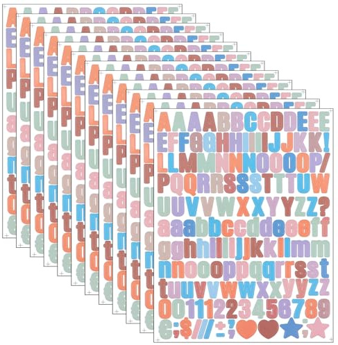 XLIUAX 15 Blätter Buchstaben Zahlen Aufkleber Kit, Selbstklebendes Wasserfeste Vinyl Alphabet Nummer Sticker Zahlen Buchstaben zum Aufkleben für DIY Scrapbook Kunsthandwerk Karte Grußkarte (Color B)
