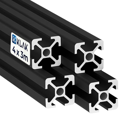 KLAK 20 - Aluprofil 4 Stück 20x20mm 3m System-, Montageprofil Nut 6 schwarz | Für Camperausbau, Anhänger & Möbelbau. Kompatibel mit Nut-6-Zubehör. Eloxiert, witterungsbeständig, 4 × 3 m = 12 m, schwarz