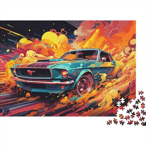 Puzzle Klassisches Muscle Car aus recyceltem Karton Premium Papier entspannend detailreich dekorativ 1000 Teile 52x38cm feurige Ford Mustang Kunst Geschenk für Männer und Frauen