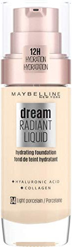 Maybelline Foundation, Dream Radiant Liquid Hydrating Foundation With Hyaluronic Acid And Collagen - Lightweight, Medium Coverage Up To 12 Hour Hydration - 04 Light Porcelain