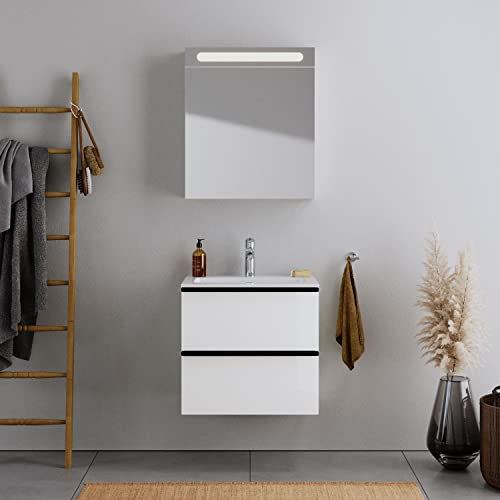 DURAVIT Badmöbel-Set DuraPoint 60cm hängend mit Einbauwaschbecken in Weiß Glänzend Waschbecken mit Waschtischunterschrank mit 2 Schubladen, vormontiert