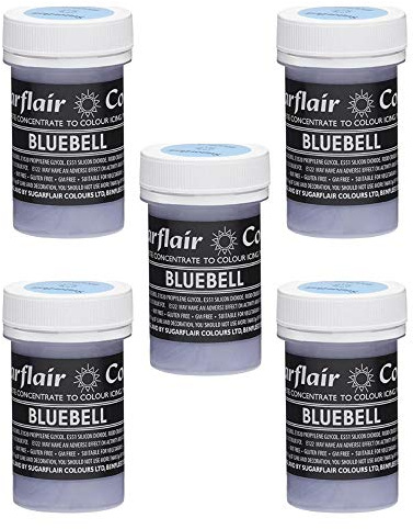 Sugarflair Bluebell Pastel Food Colouring Paste, Highly Concentrated for Use with Sugar Pastes, Buttercream, Royal Icing or Cake Mix, Subtle Colour Dye - 25g (Pack of 5)