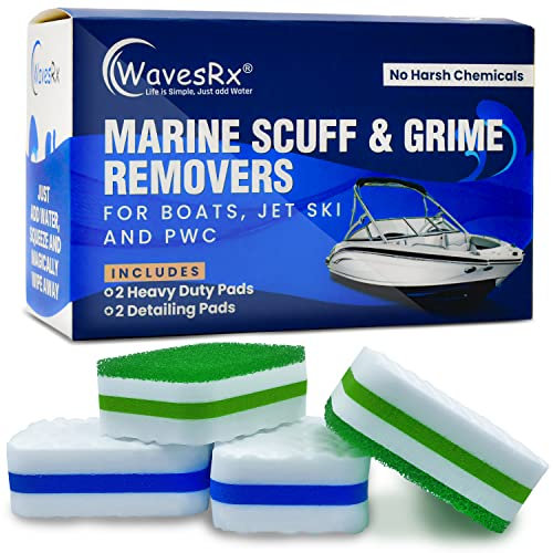 WavesRx Marine Grime & Scuff Remover Pads | Boat Cleaning Supplies & Polishing Sponges for Boats &Jet Skis | Boat Erasers for Deck Marks, Scratches & Black Streaks | Improved Strength & Higher Density
