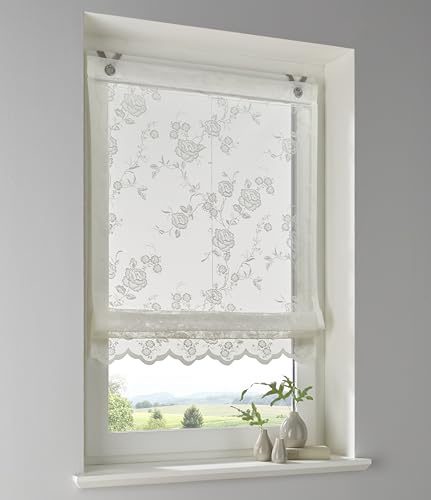 Raffrollo Ösenrollo Florence Rose 45/60/80/100/120 x Höhe 130 cm (Weiss, ca. 60 * 130 cm)