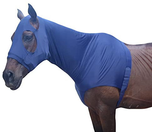 Leberna Lycra Stretch-Pferd Kapuze mit Reißverschluss - vollen Gesicht-Hals-Abdeckung M Marine