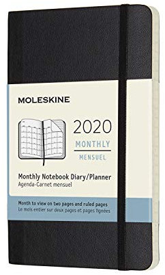 Moleskine Monats Notizkalender, Taschenkalender, 12 Monate, 2020, Pocket, A6, Soft Cover, Schwarz