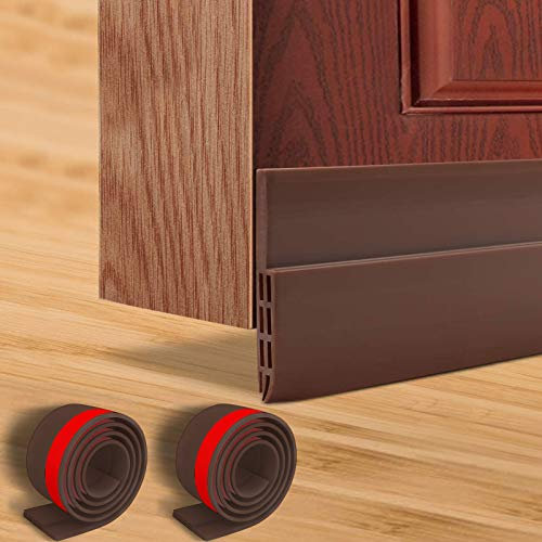 Hulameda 2 Pack Door Draft Excluder Strip, Self Adhesive Draft Excluder Tape for Noise Proof and Energy Saving,2 W x 39 L (Brown)