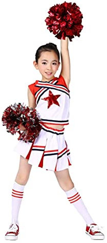 LOLANTA Mädchen Karneval Kostüm, Cheerleader kleid mit Pompoms und Socken, Mittelschule Cheerleading Uniform, Rot, 10-11 Jahre, 150