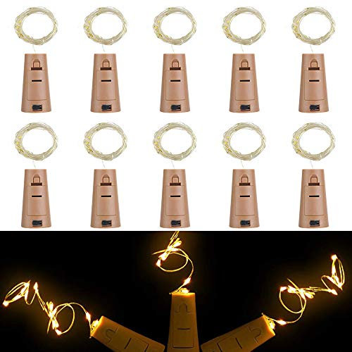 Flaschenlicht lichterkette,RcStarry Weinflaschen LED lichterkett, 10er stück Mini-Lichterkette 2M 20 Leds Silberdraht Licht Sternenlicht für Flasche DIY, Weihnachten, Hochzeit, Halloween (gelb)