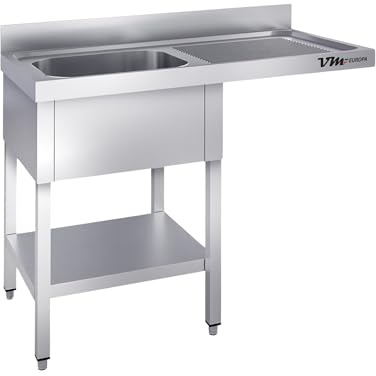 VM Europa - Spülzentrum mit 1 Becken Links - 120 x 60 cm - freistehend - AISI 430 Edelstahl Legierung - Gastro Spüle Spülbecken Gastronomie Spüle Spülschrank Küchenmöbel Waschtisch