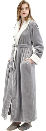 Oksun Dressing Gown Full Length Robe Plus Size Fleece Winter Warm Soft Bathrobe, 1618-grey, UK14-20(label XL)