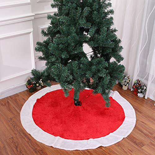 Odot Weihnachtsbaum Rock Dekoration, Decke Weinachtsdeko 120cm Rund Weihnachtsbaumdecke Weihnachtsbaum Röcke Ornaments für Weihnachten Baum Rock Deko Schutz (120cm,Rot)