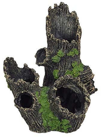 Relaxdays Aquarium Deko, Baumstamm Höhle, Natur-Optik, Versteck, Aquarienzubehör HxBxT 16,5 x 15,5 x 11 cm, schwarz-grün