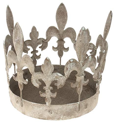 MACOSA EX221561 Blumen-Krone, Vintage, Handarbeit Metall Antik-beige/grau Ø16,5 cm groß Shabby Chic nostalgisch Garten-Dekoration Gartenkrone Metallkrone Pflanzkrone
