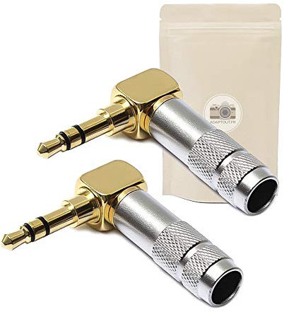 2X Prise Mini Jack 3,5mm Coude Male à Souder Stéréo Fiche Male MiniJack 3.5 mm Connecteur Soudure Angle 90° Angle Plaque Or 18K 100% Metal ADAPTOUT MARQUE FRANÇAISE