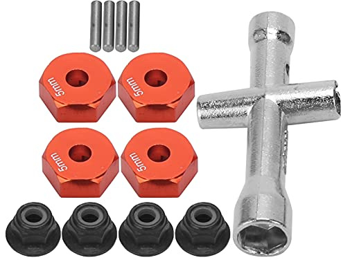 Dilwe 1/10 RC Wheel Hex Set, 12mm Adapter with Locking Nuts Bolts Cross Wrench (Red)