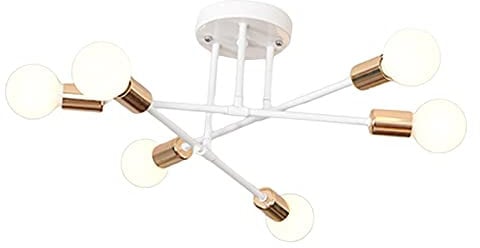 Baoblaze Moderne Deckenleuchte 6-flammig Sputnik Kronleuchter Pendelleuchte für Foyer-Eingangsweg, Weiß+Gold